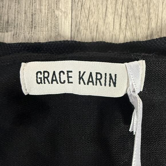 Grace Karin Black Cardigan NWT Button Front Lightweight Knit V-Neck Sweater - Picture 3 of 8